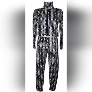 RARE Vtg Y2K Baby Phat Sz S Black White Logo Printed Crop Top Jacket Pants Set